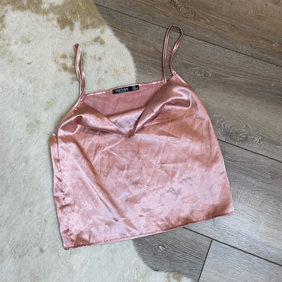 Nasty Gal Light Pink Satin Cowl Neck Cami Tank Top Blouse - Picture 2 of 5